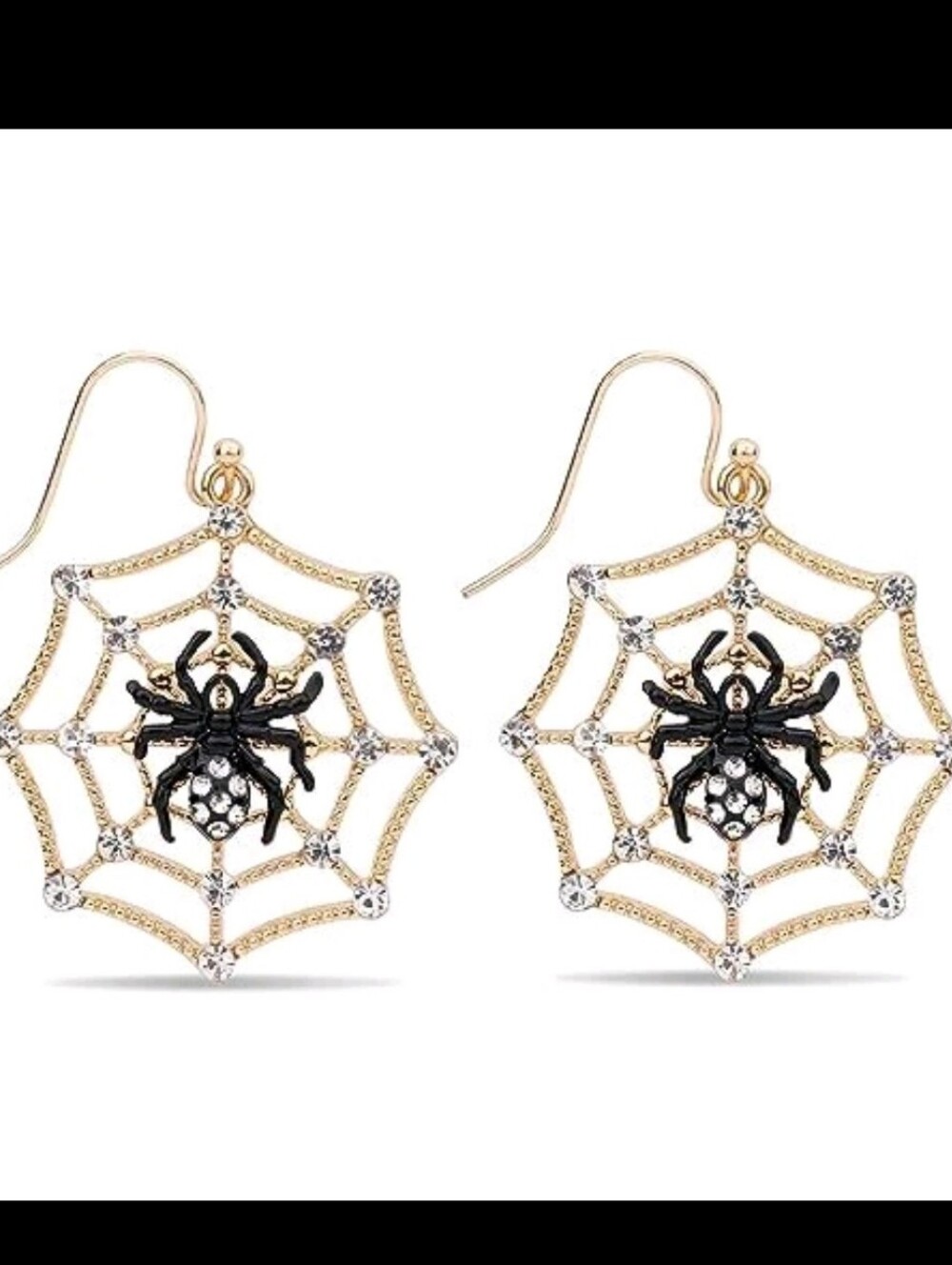 New Black Spider Web Earrings Gold with Rhinestones Costume Jewelry Halloween
